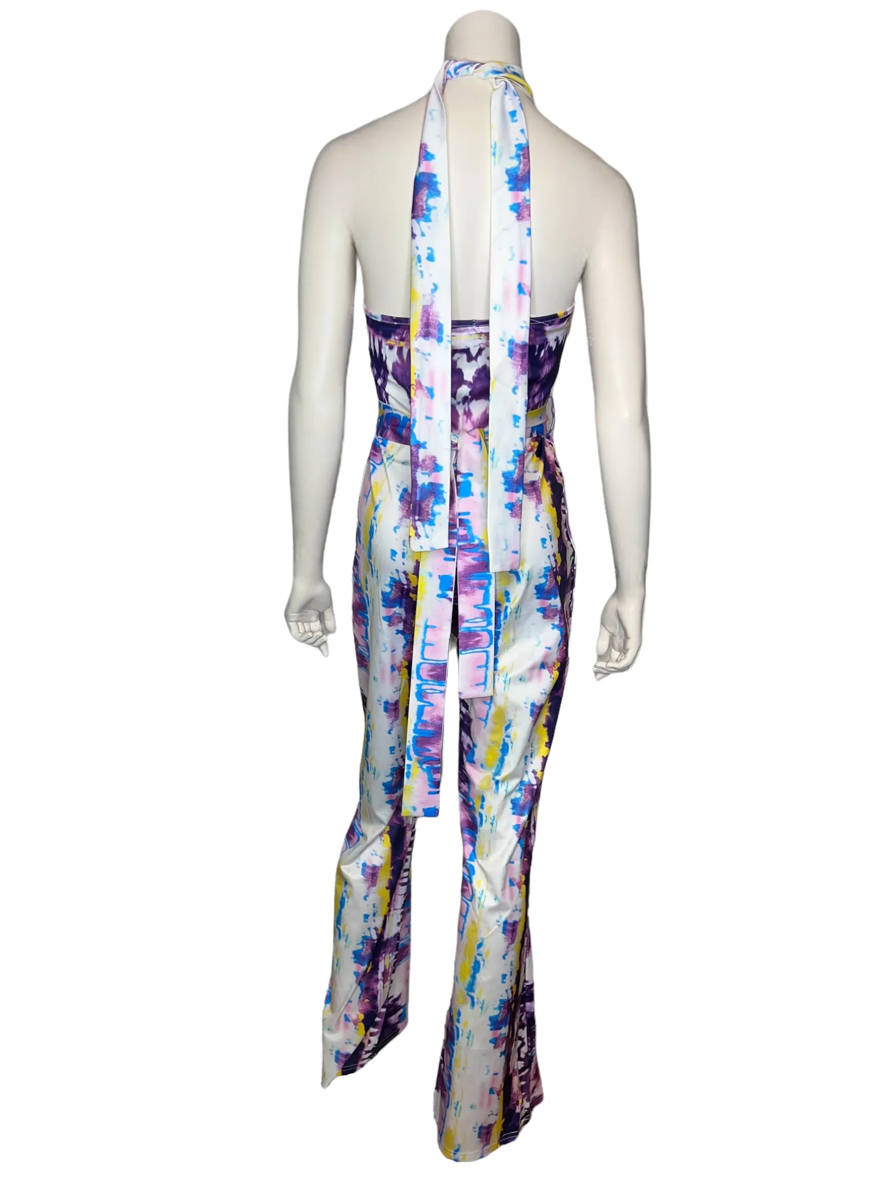 Purple Tie-Dye Halter Jumpsuit