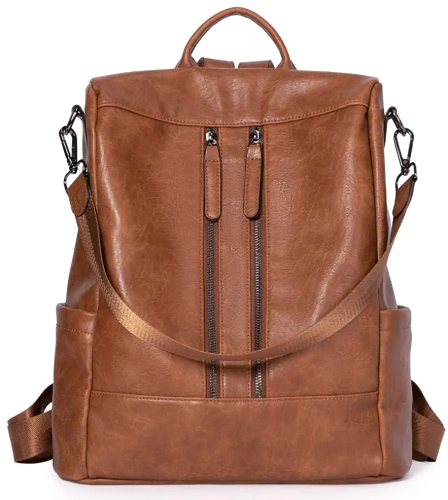 Purse Leather Brown Anti-theft Travel Backpack