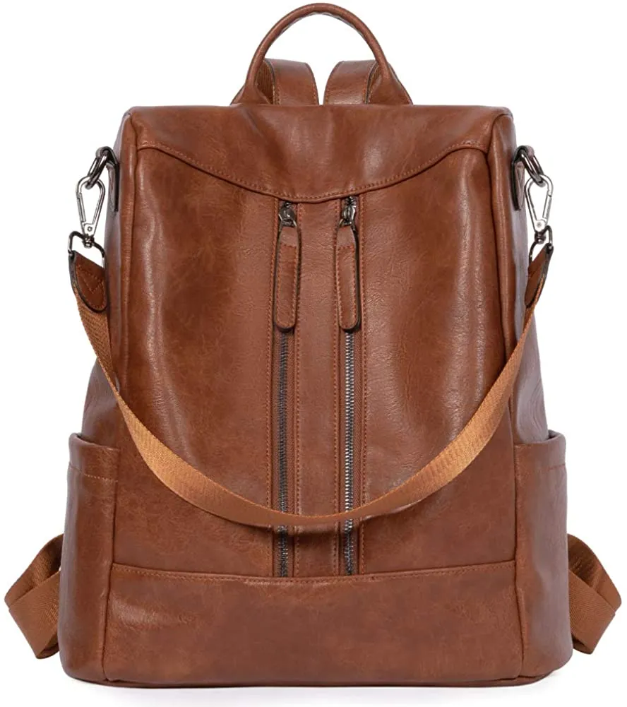 Purse Leather Brown Anti-theft Travel Backpack