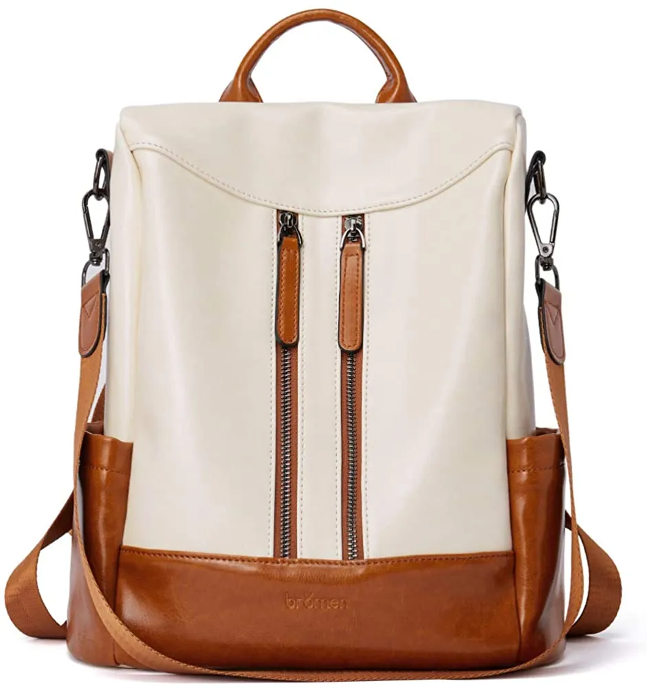 Purse Leather Brown Anti-theft Travel Backpack