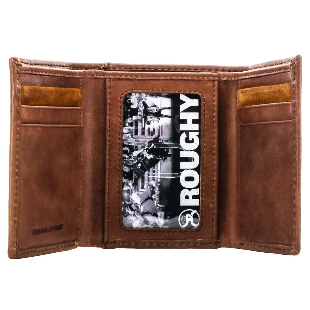 "Roughy Classic"  Roughout Brown Leather Trifold Wallet