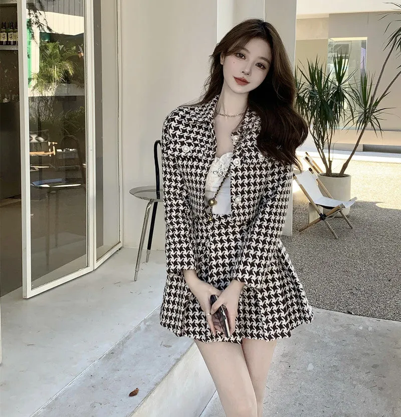 Retro Tweed Black & White Jacket & Skirt Two Piece Set