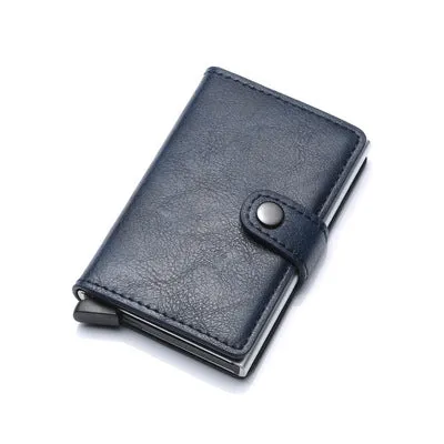 RFID Anti-theft Men Vintage Wallet Aluminum Metal Purse Leather Cover