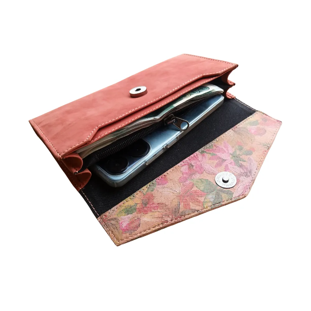 Rose Leather Clutch Bag with Flower Printed Flap