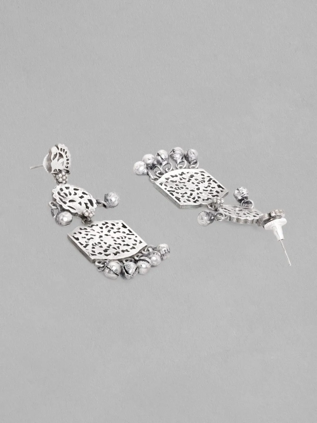 Rubans Silver-Toned Classic Oxidised Drop Earrings