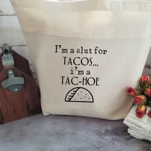 Sarcastic Taco Lovers Heavy Cotton Canvas Tote | Large Funny Tote Bag with Pockets | Reusable Bag for Shopping, Beach, Books, or Overnight