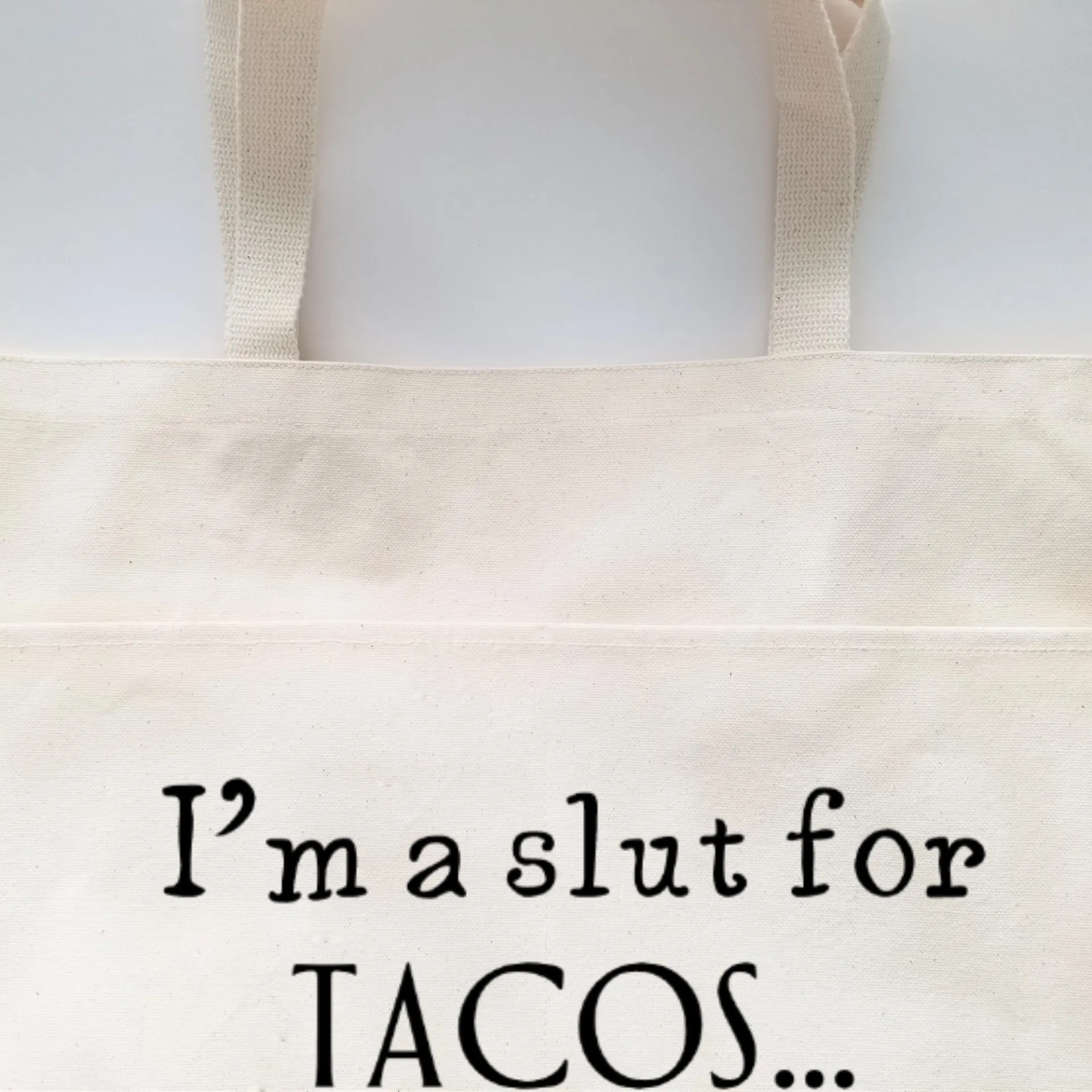 Sarcastic Taco Lovers Heavy Cotton Canvas Tote | Large Funny Tote Bag with Pockets | Reusable Bag for Shopping, Beach, Books, or Overnight