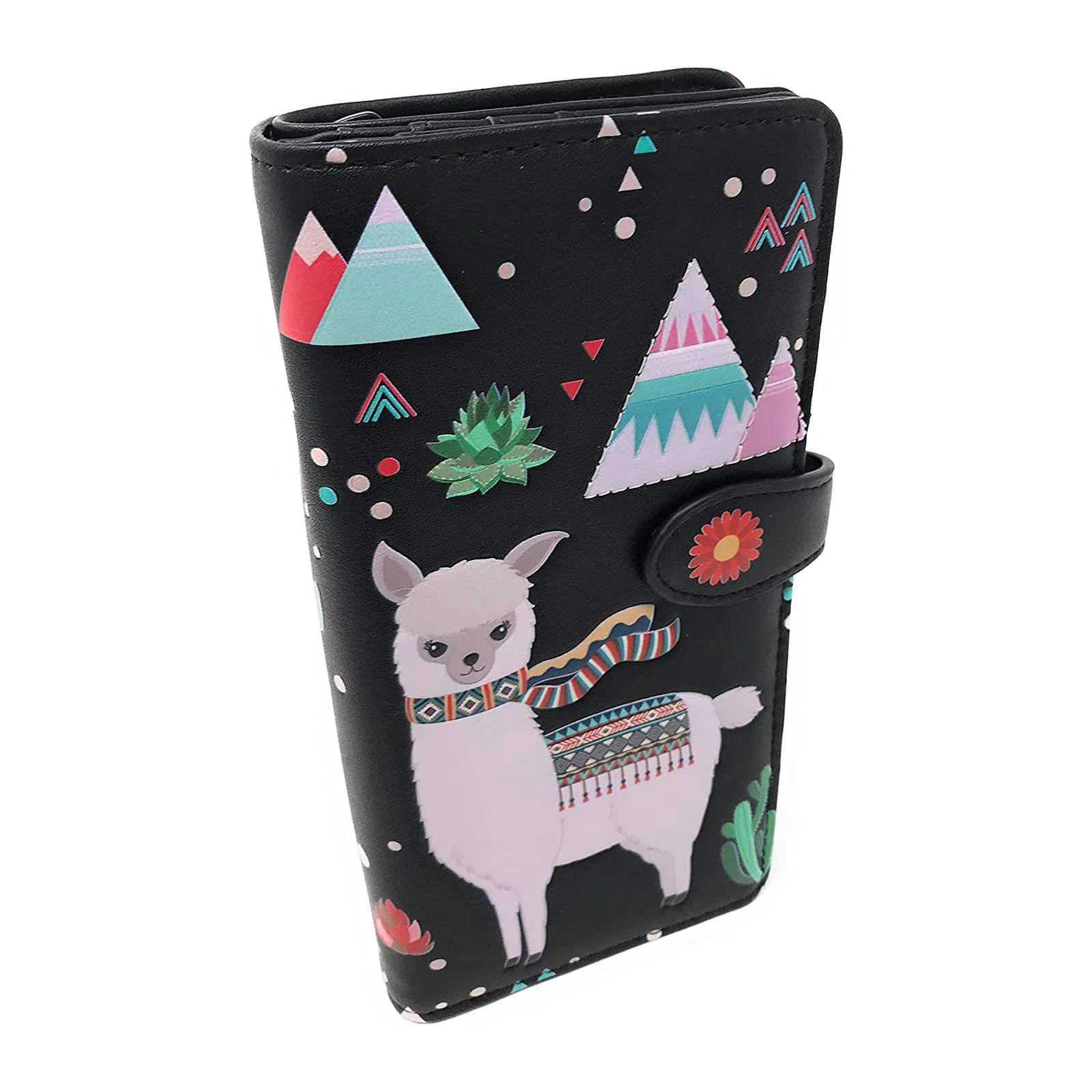 Shagwear Llama Pattern Large Black Zipper Wallet