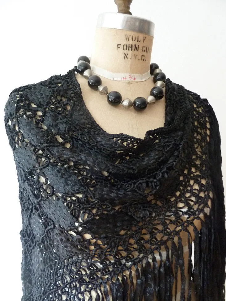 Silk Macrame Triangle Shawl Wine