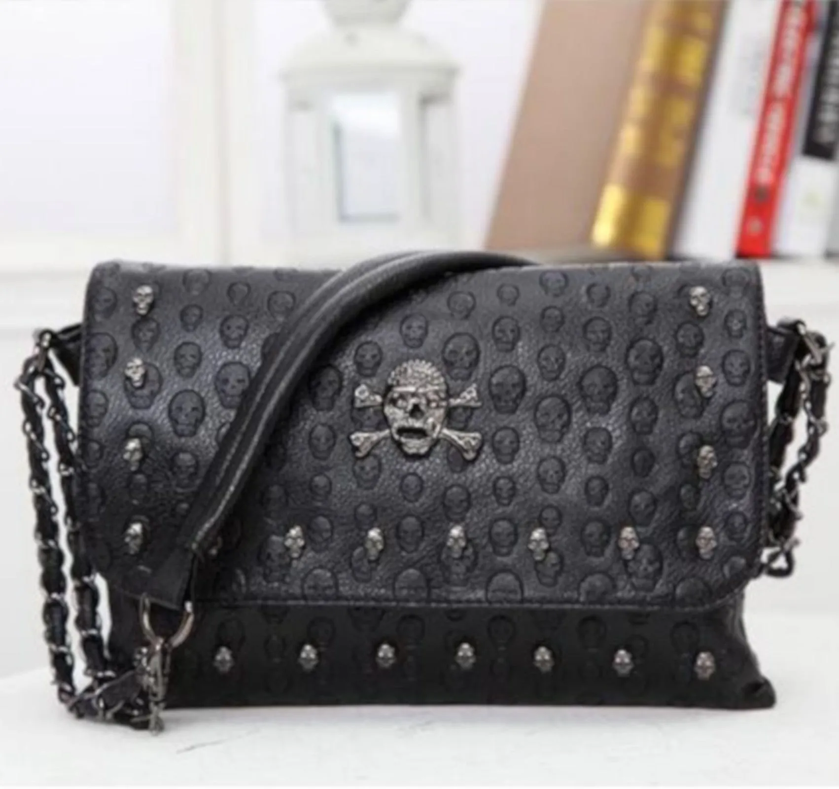 Skull Studded Gothic Leather Crossbody Bag