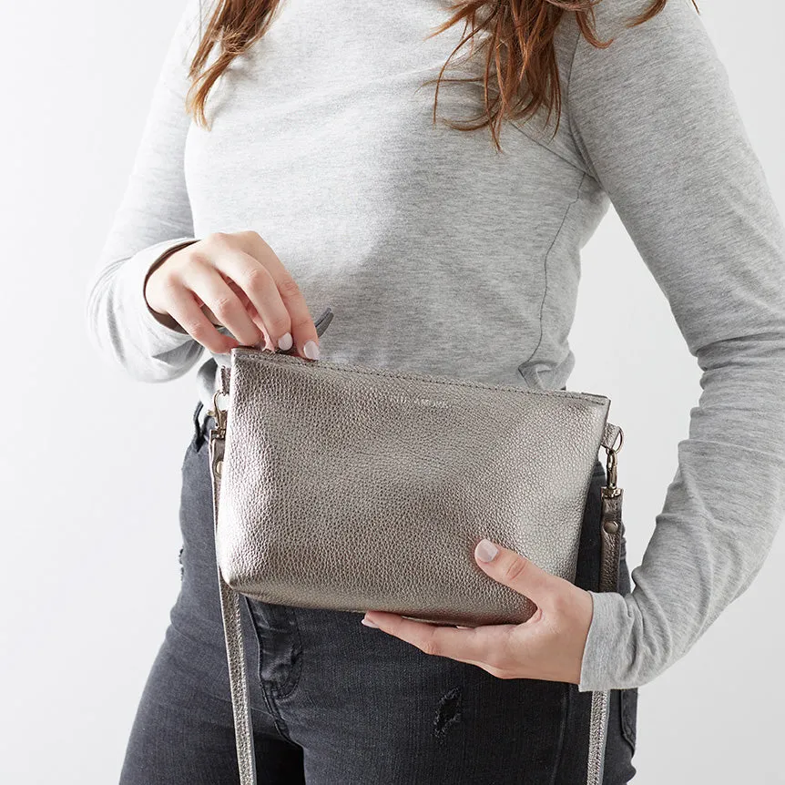 Slate Silver Leather Crossbody Bag