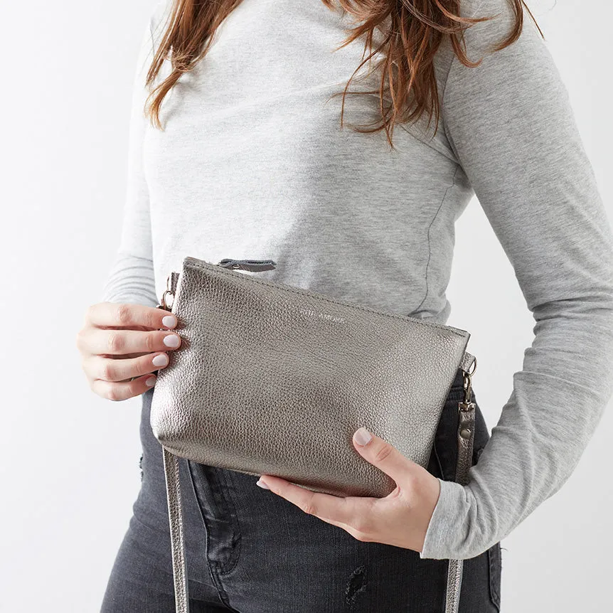 Slate Silver Leather Crossbody Bag