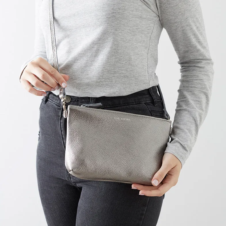 Slate Silver Leather Crossbody Bag