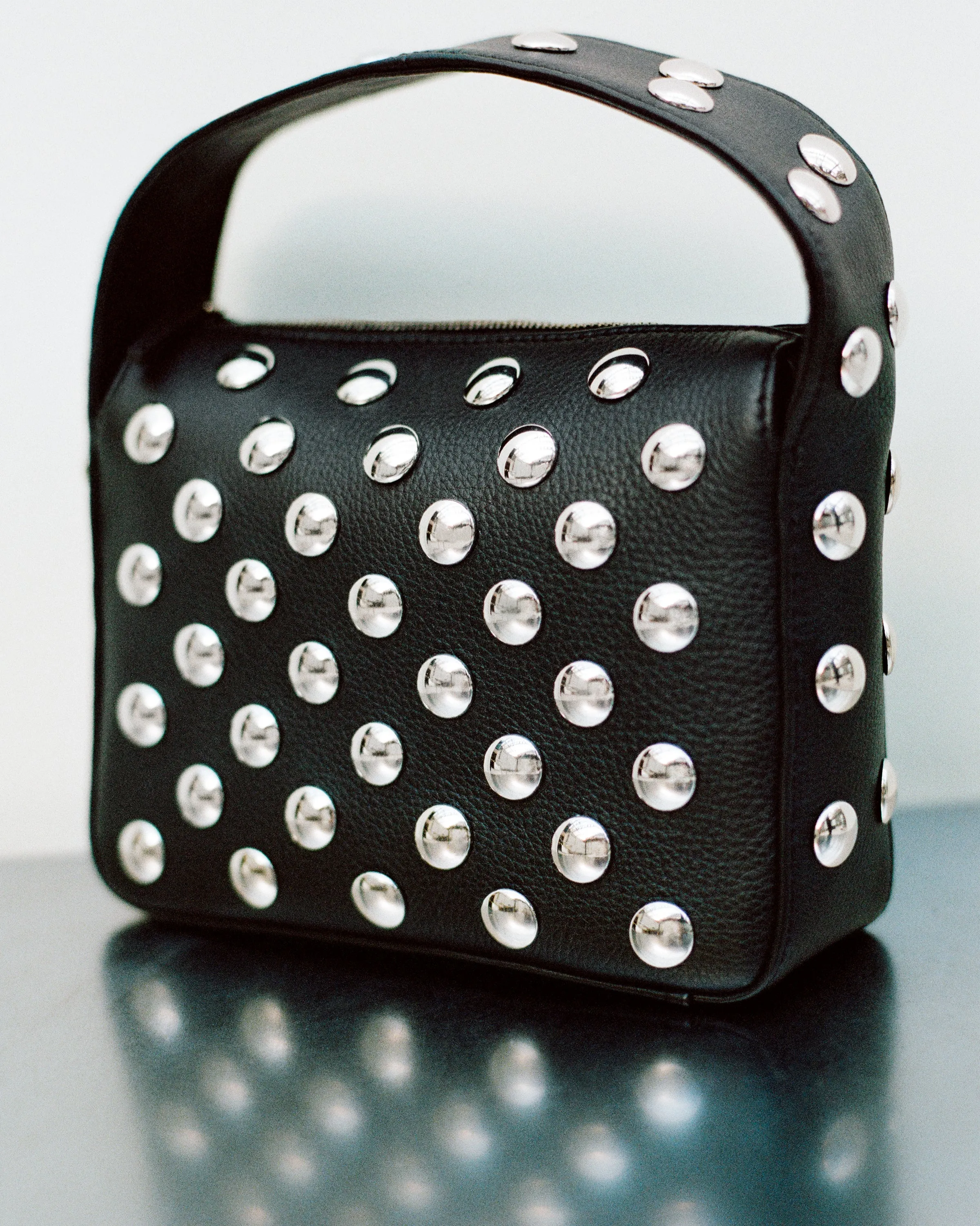 Small Elena Bag in Black Leather with Studs