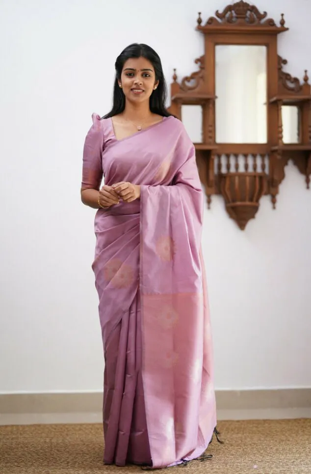 Snappy Baby Pink Soft Silk Saree With Stunning  Blouse Piece