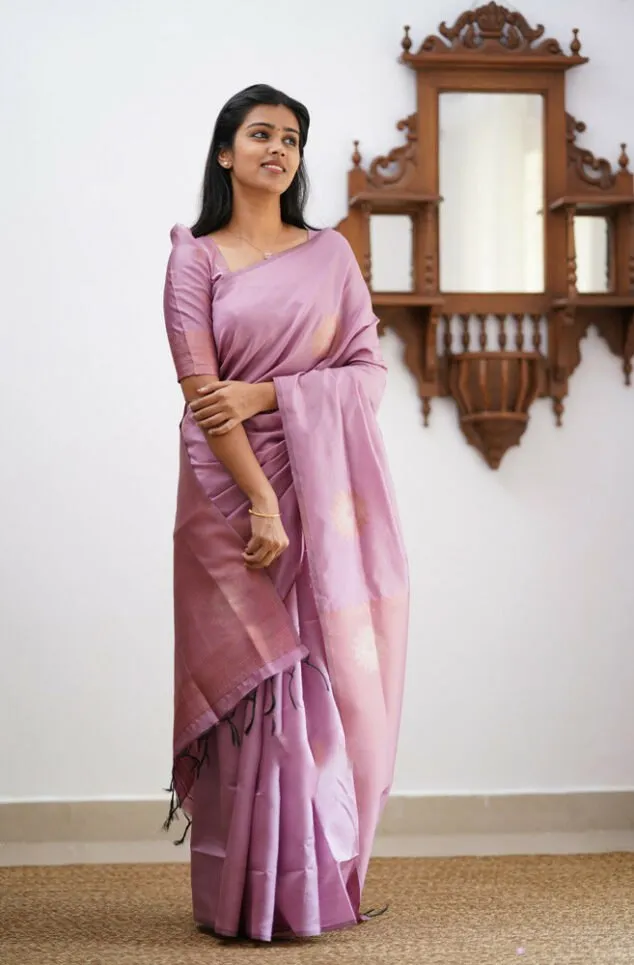 Snappy Baby Pink Soft Silk Saree With Stunning  Blouse Piece