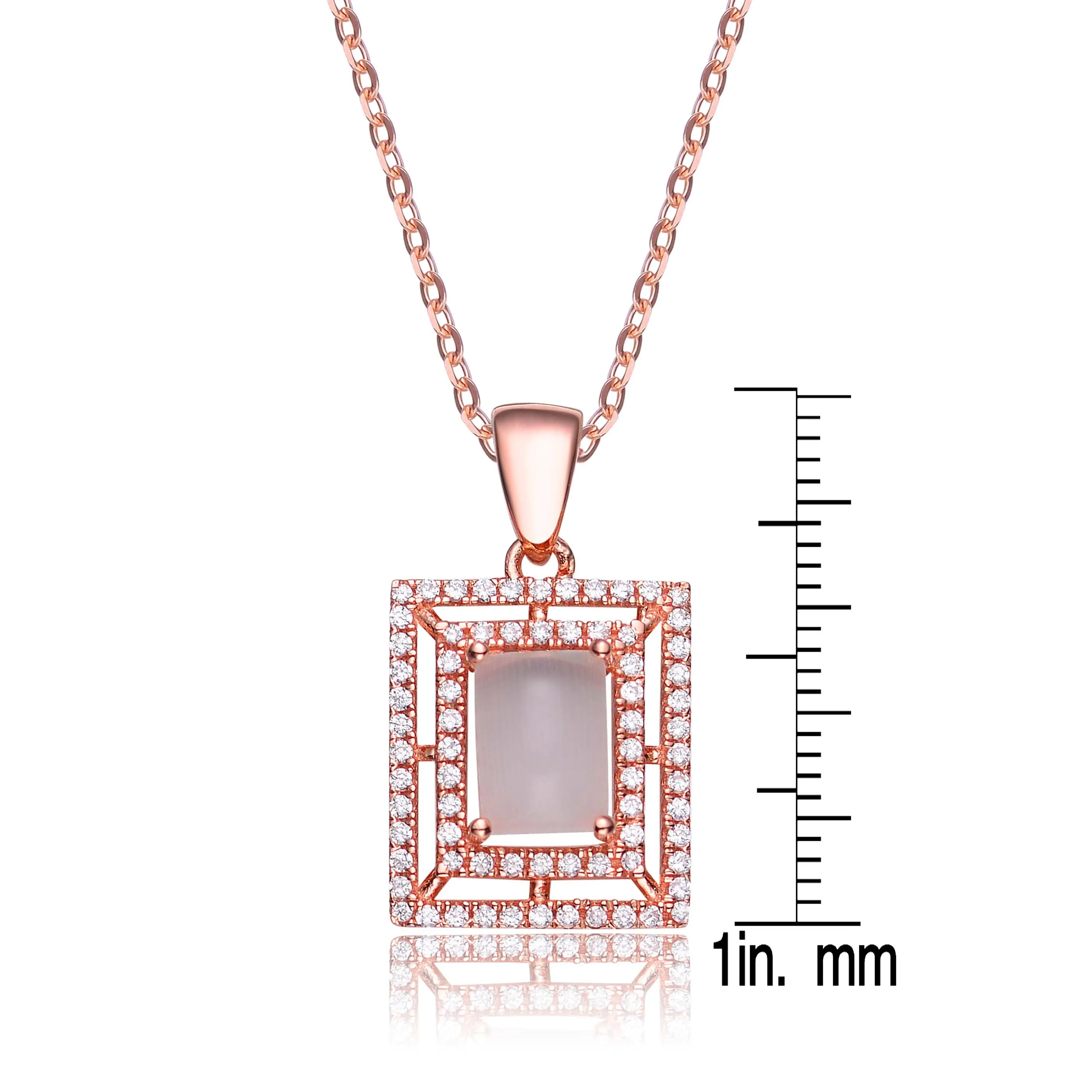 Sterling Silver White And Pink Cubic Zirconia Square Frame Pendant