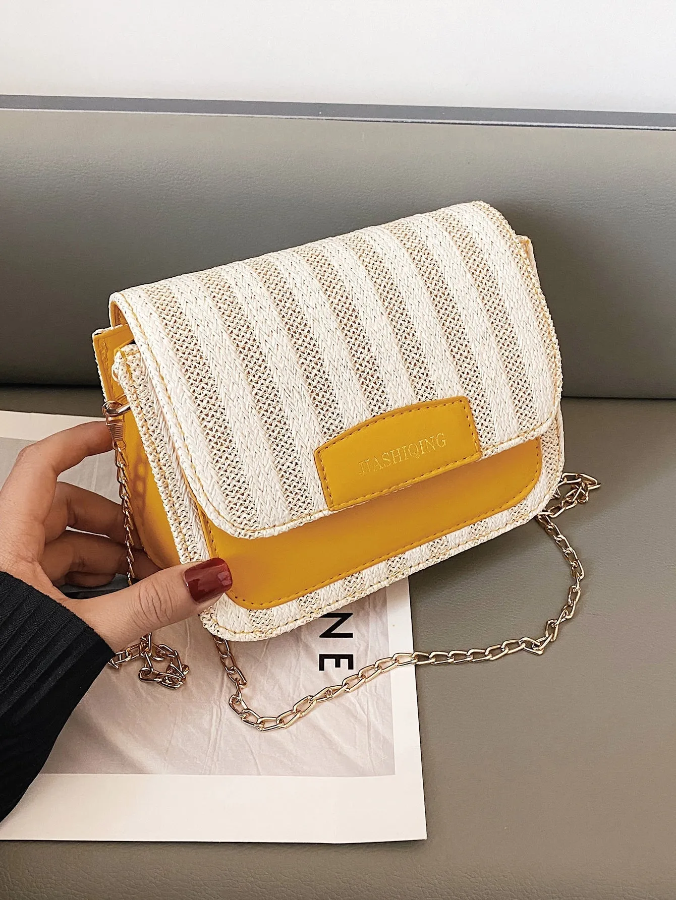 Striped Chain Crossbody Bag