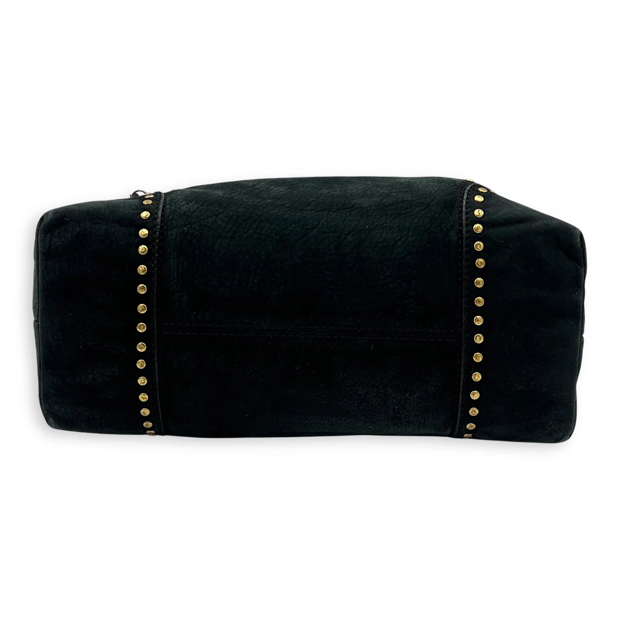 Studded Forever Bauletto Black Top Handle Bag in Suede Leather, Gold hardware