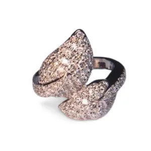 Stunning 14K White Gold Diamond Designer Leaf Ring Band