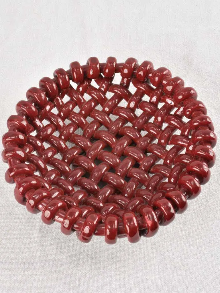 Stunning 1960s woven bowl Jerome Massier burgundy glaze - small