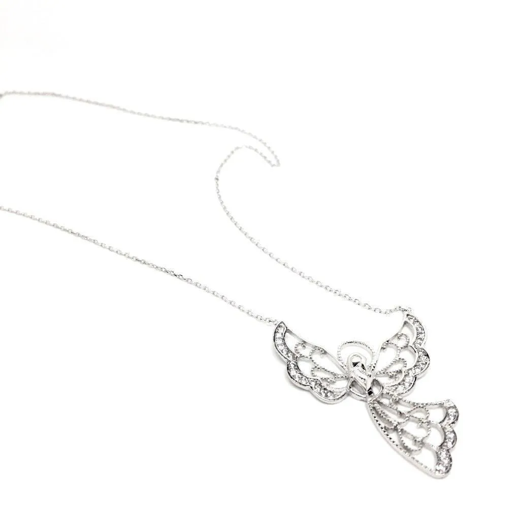 Stunning 925 Sterling Silver Angel with Crystals Necklace