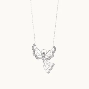 Stunning 925 Sterling Silver Angel with Crystals Necklace