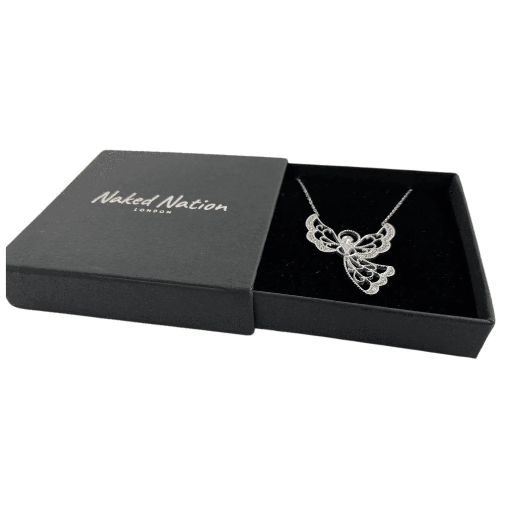 Stunning 925 Sterling Silver Angel with Crystals Necklace