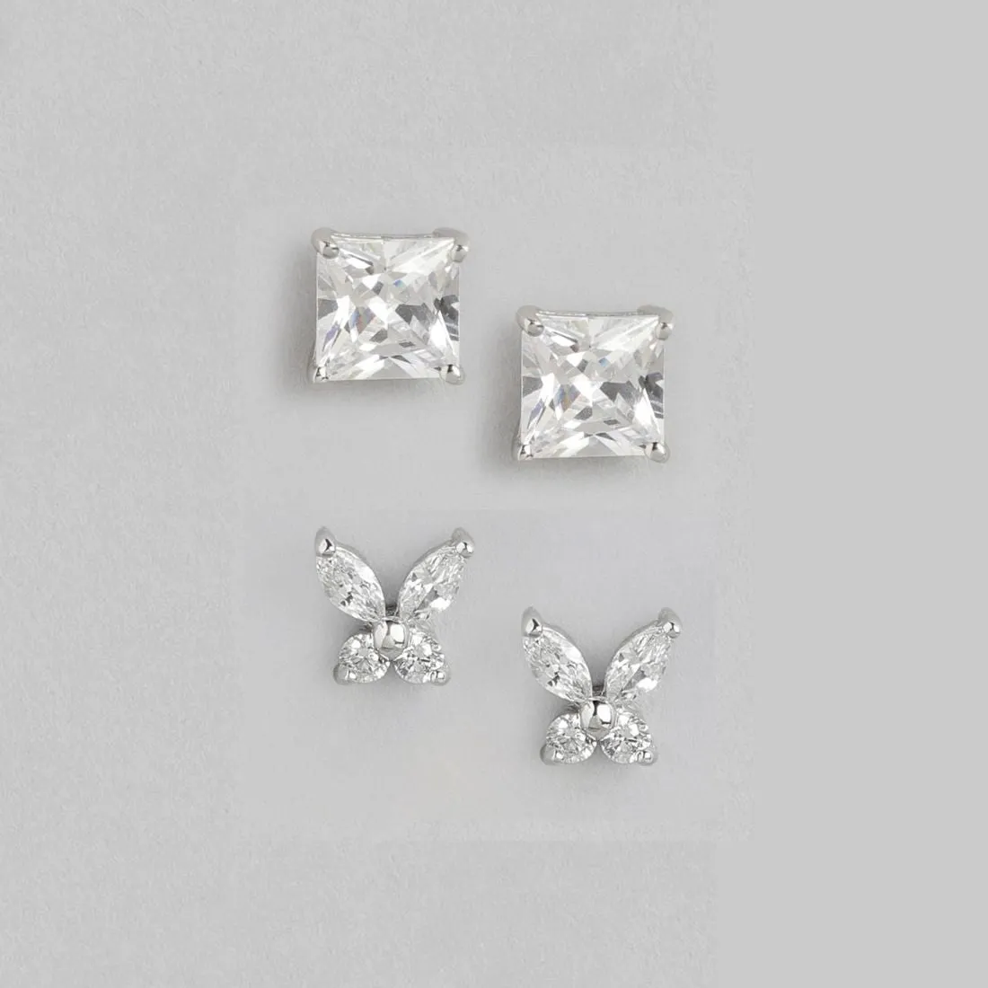 Stunning 925 Sterling Silver Rhodium Plated Combo Earrings