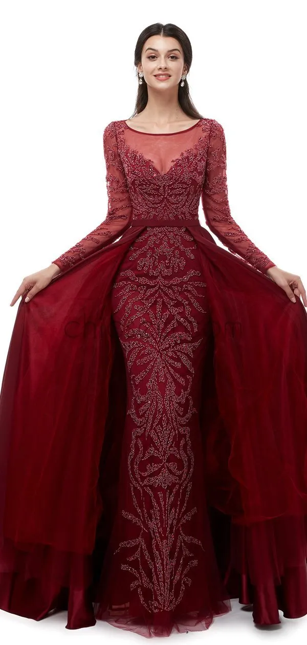 Stunning A-line Long Sleeve Beaded Prom Dress, YKX077