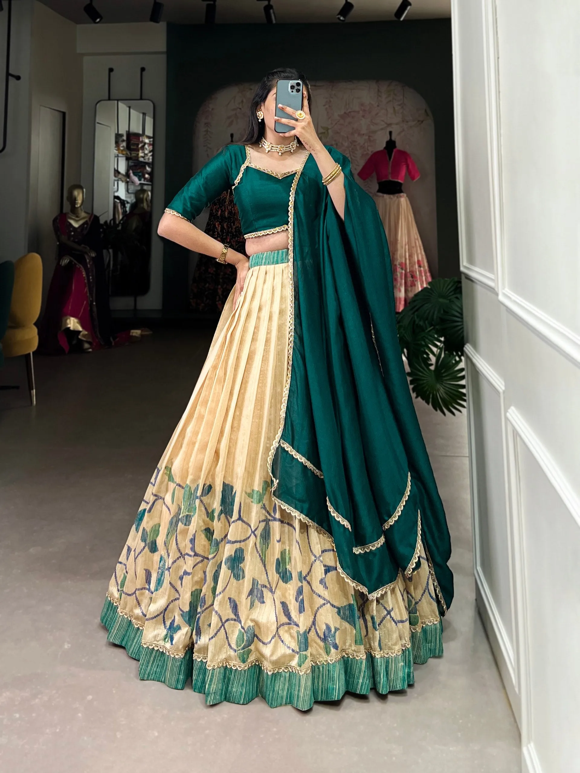 Stunning  and Flowless Silk Printed Lehenga Choli