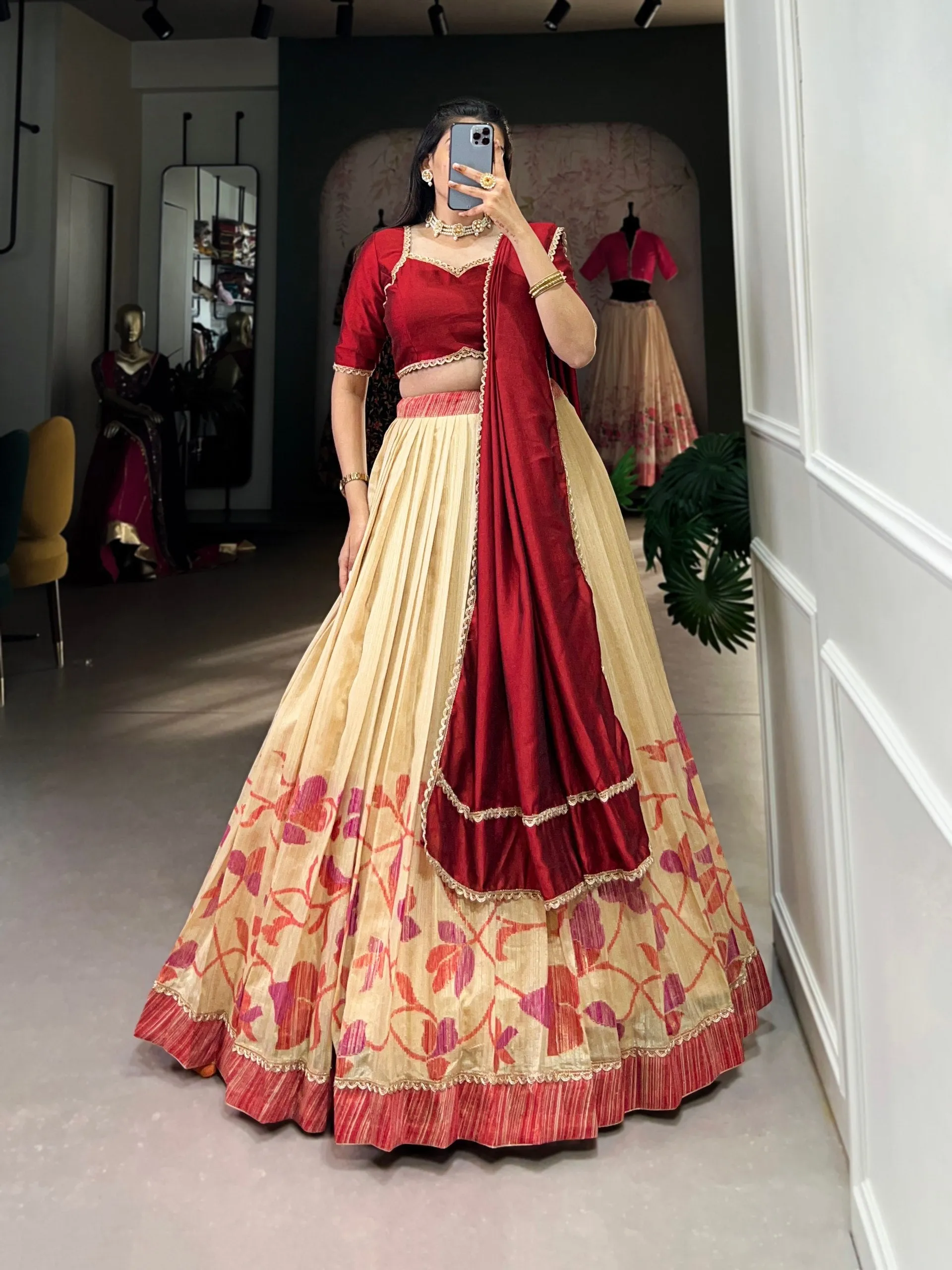 Stunning  and Flowless Silk Printed Lehenga Choli