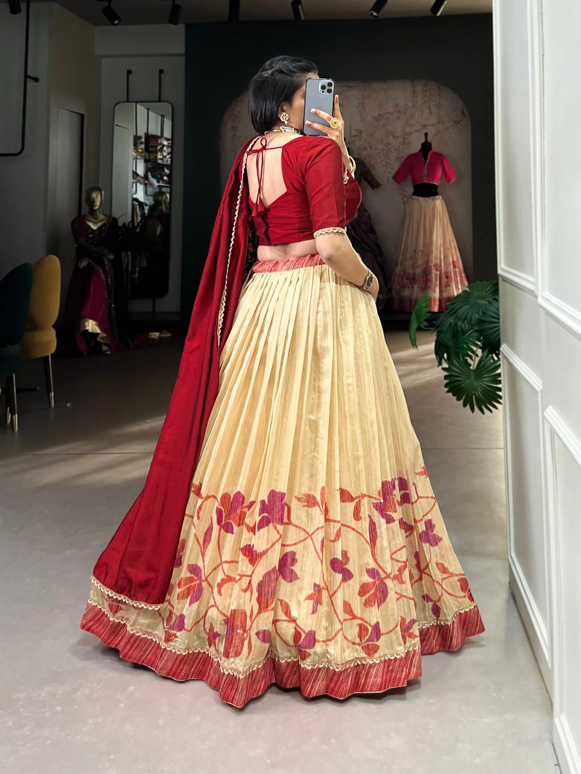 Stunning  and Flowless Silk Printed Lehenga Choli