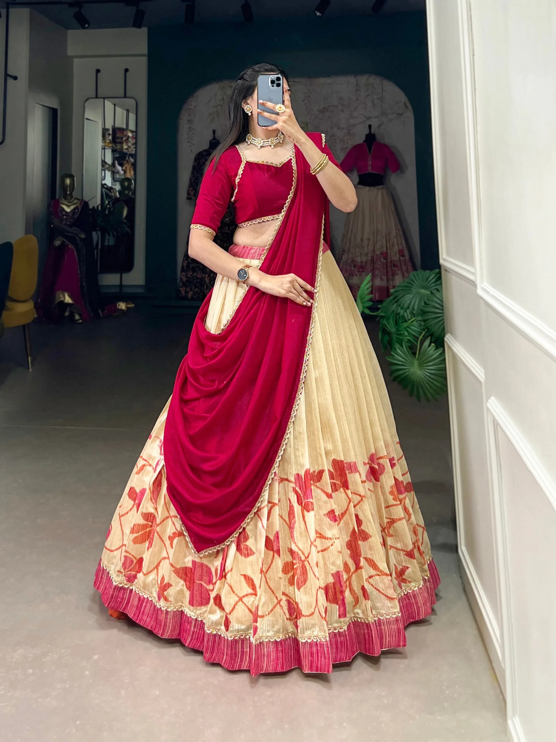 Stunning  and Flowless Silk Printed Lehenga Choli