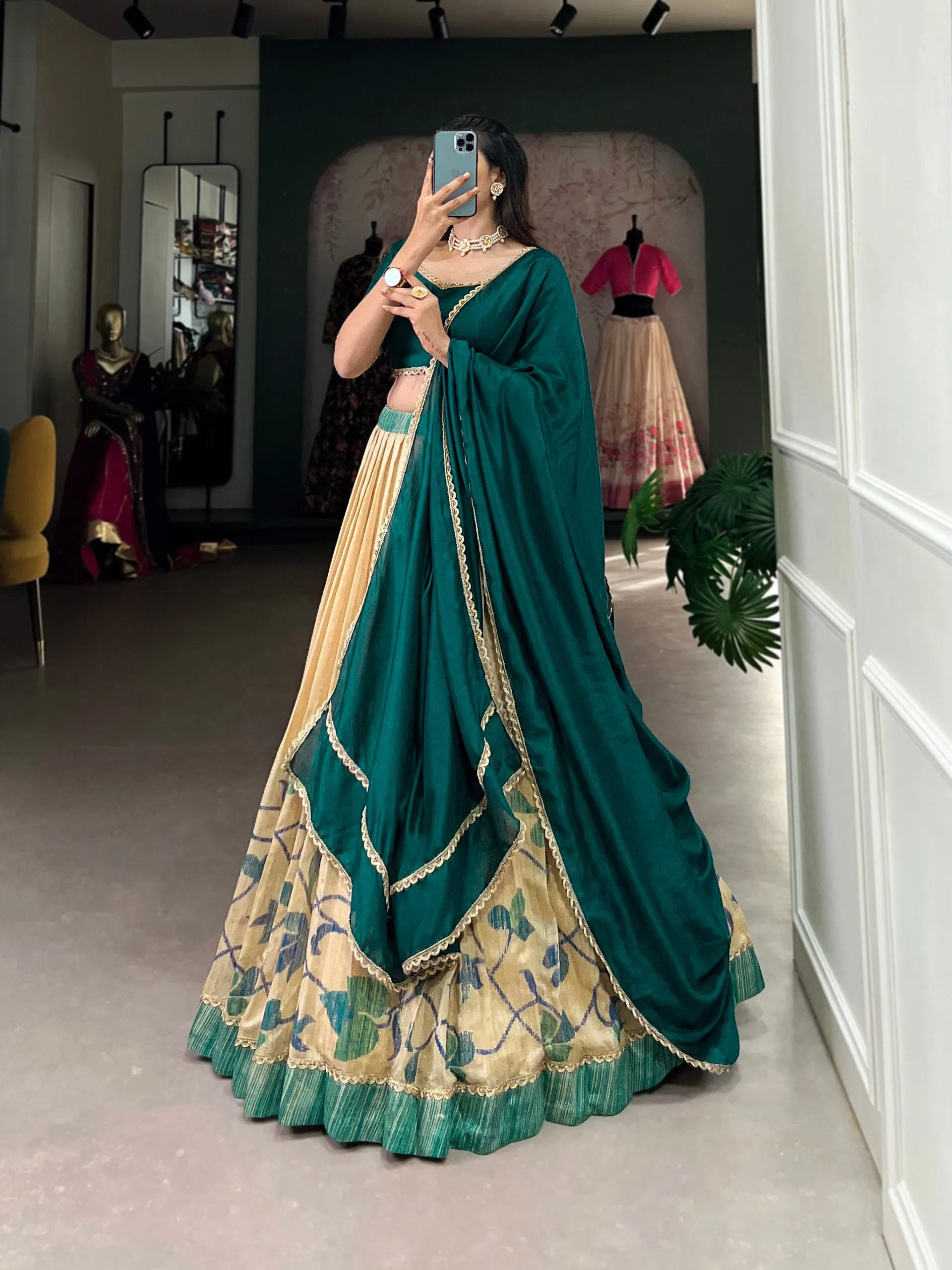 Stunning  and Flowless Silk Printed Lehenga Choli