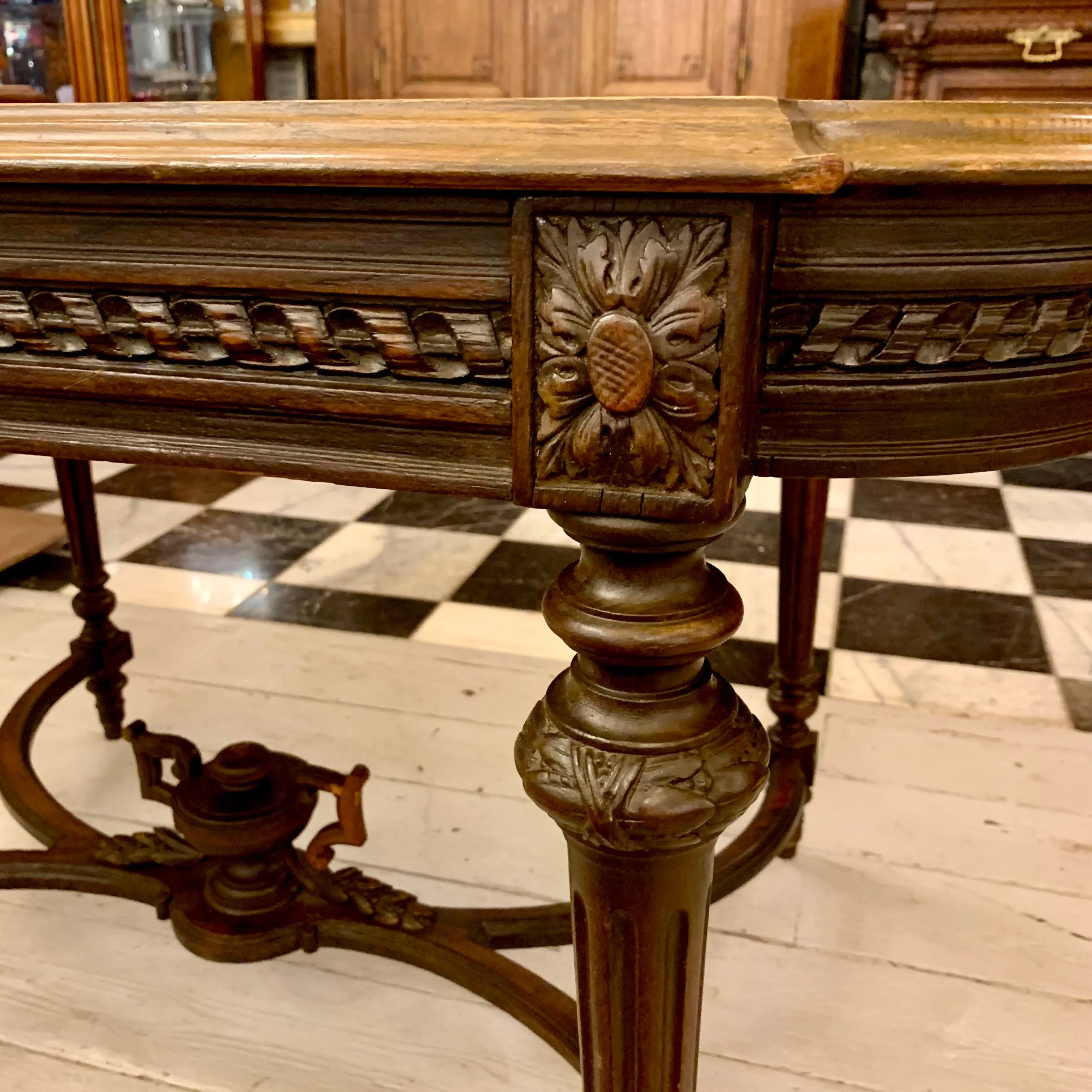 Stunning Antique Hand Carved Oak Dining Table - SOLD