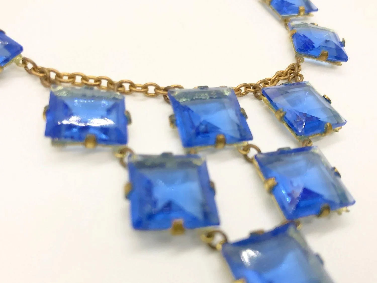 Stunning Art Deco Necklace of Rich Blue Squares