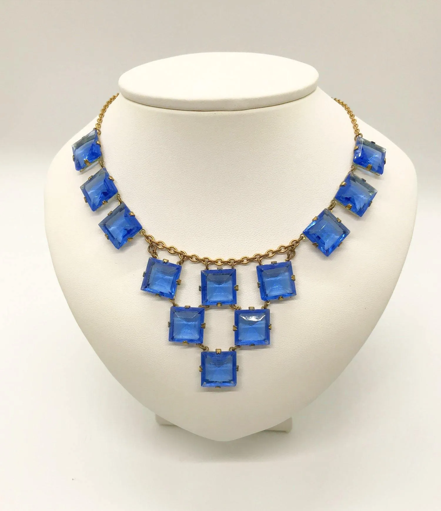 Stunning Art Deco Necklace of Rich Blue Squares