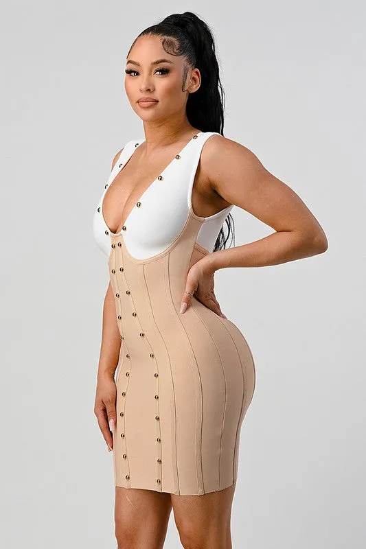 Stunning Beads Contrast Color Sexy Bandage Dress