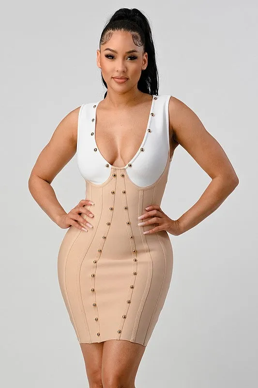 Stunning Beads Contrast Color Sexy Bandage Dress