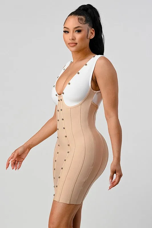 Stunning Beads Contrast Color Sexy Bandage Dress