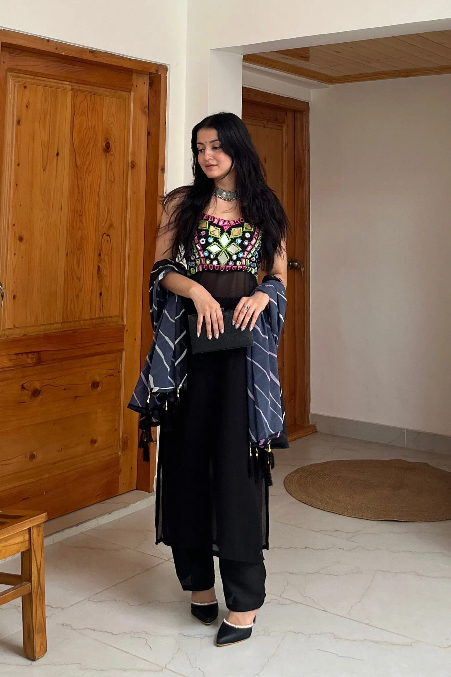 Stunning Black Kurti with Mirror Highlights