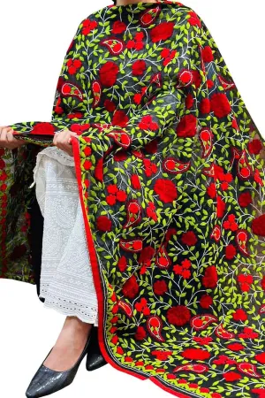 Stunning Black Phulkari Georgette Dupatta with Intricate Embroidery