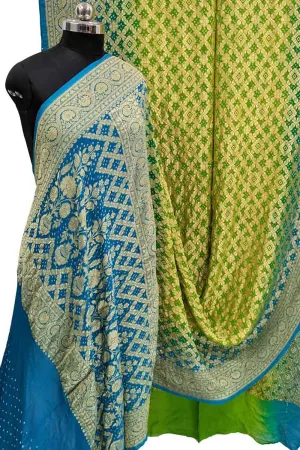 Stunning Blue & Green Banarasi Bandhani Georgette Saree