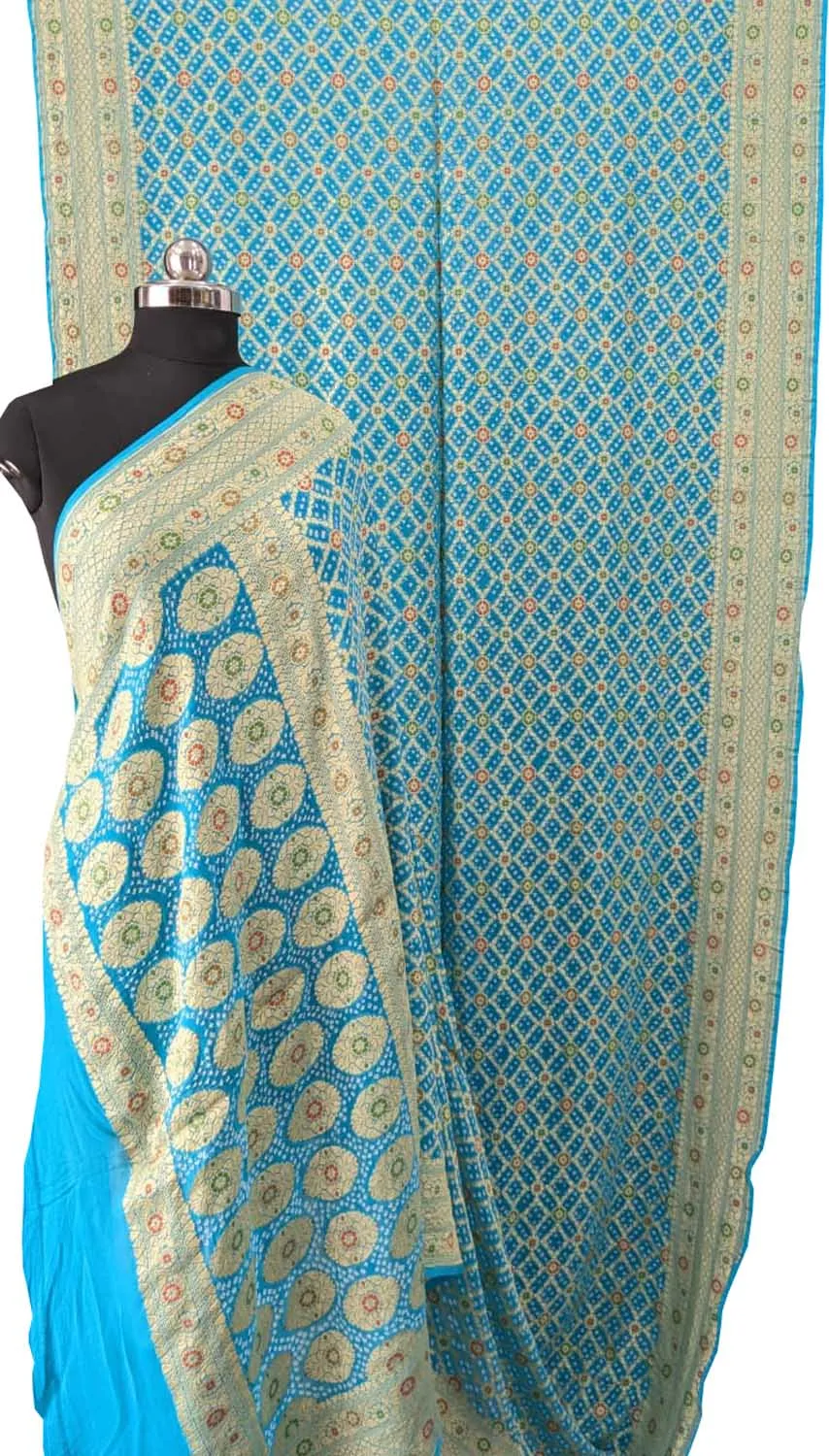 Stunning Blue Banarasi Bandhani Georgette Saree