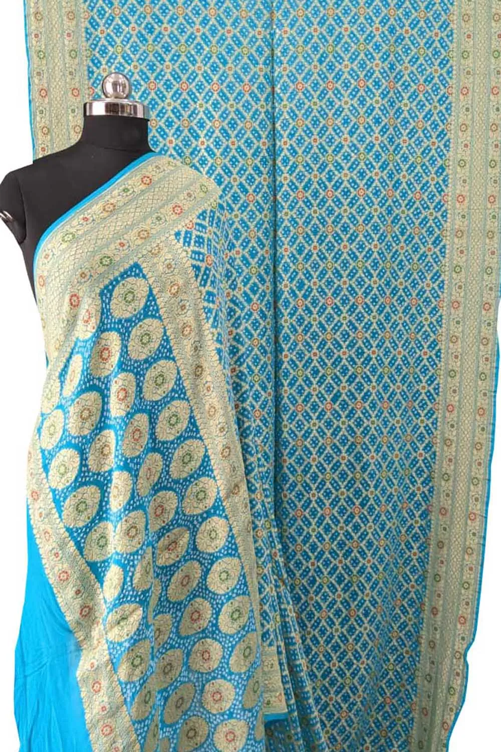 Stunning Blue Banarasi Bandhani Georgette Saree