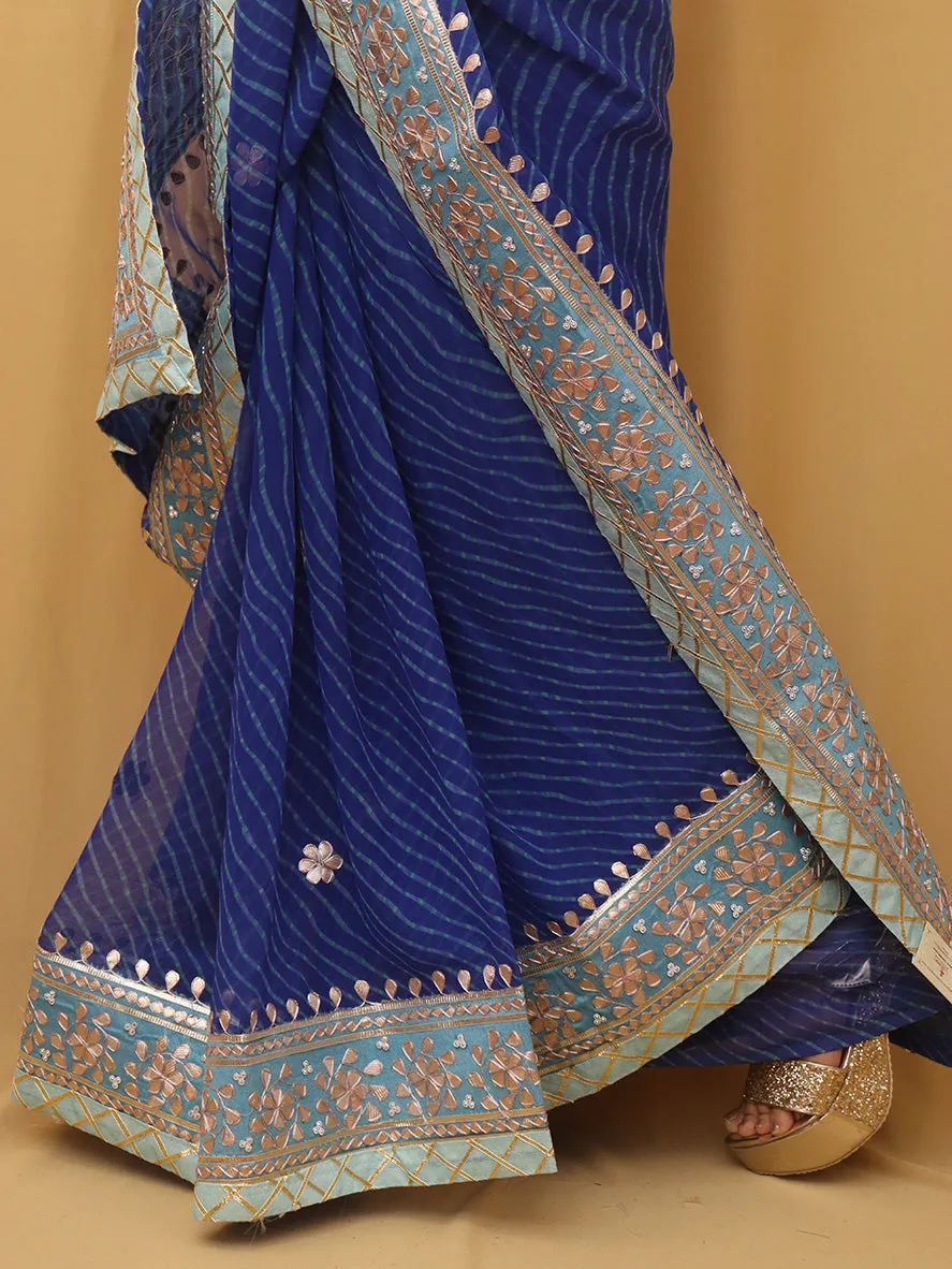 Stunning Blue Gota Patti Georgette Saree for Elegant Occasions