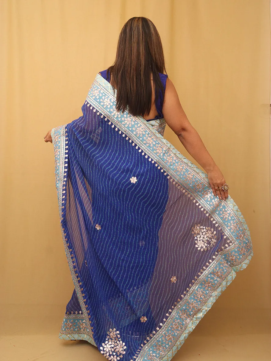 Stunning Blue Gota Patti Georgette Saree for Elegant Occasions