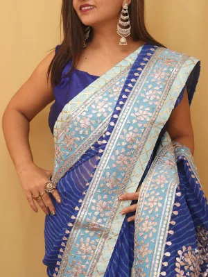 Stunning Blue Gota Patti Georgette Saree for Elegant Occasions