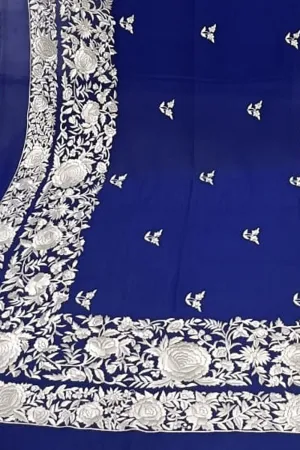 Stunning Blue Parsi Georgette Dupatta with Hand Embroidery